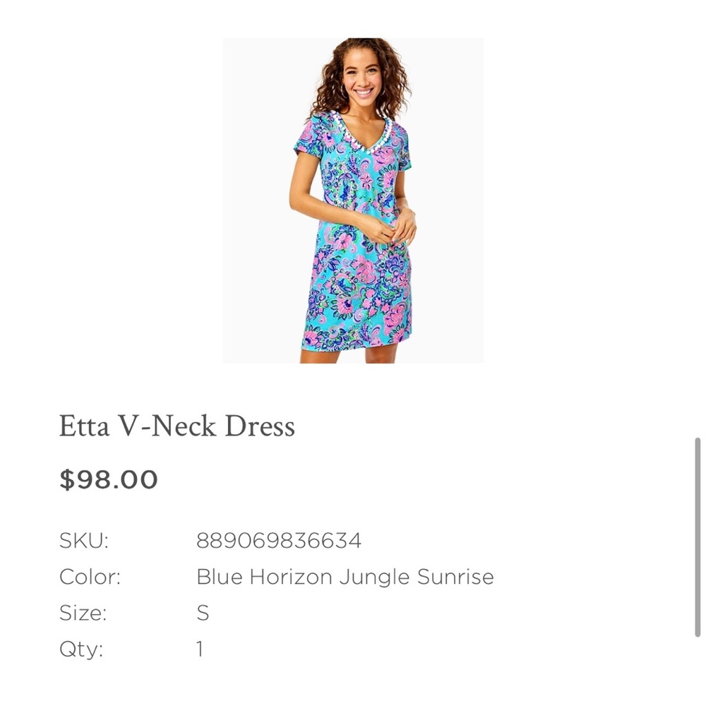 Size S - Lilly Pulitzer - Etta V-Neck Dress in Blue Horizon Jungle Sunrise